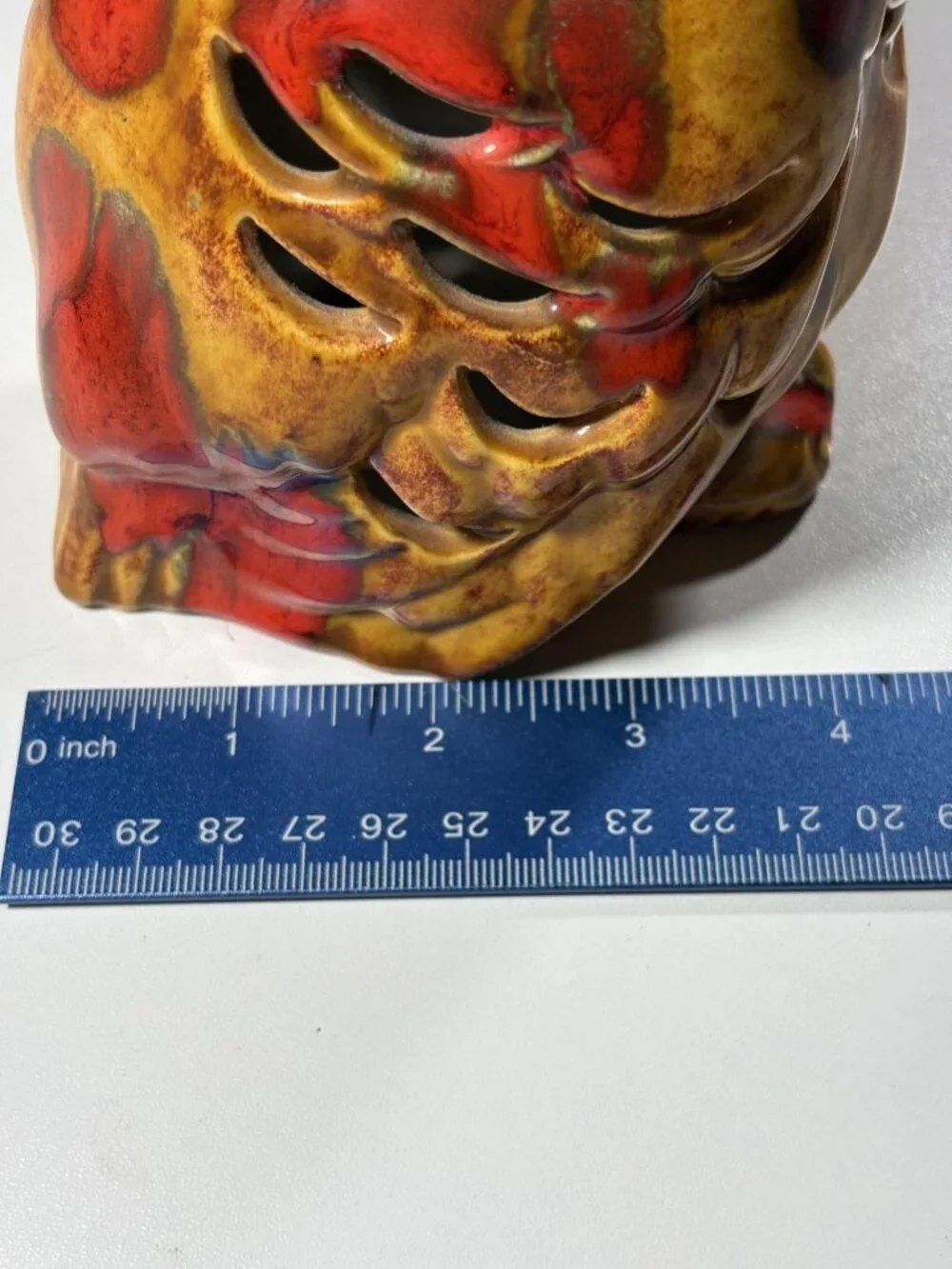 Vintage Ceramic Owl Tea Light Holder Handcrafted Red Brown Glazed Luminary 7" - Picture 10 of 10